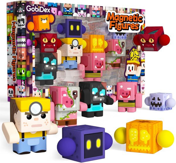 GobiDex 8PCS Magnetic Action Figures- Creatures of Block World Toys Pack, Compatible