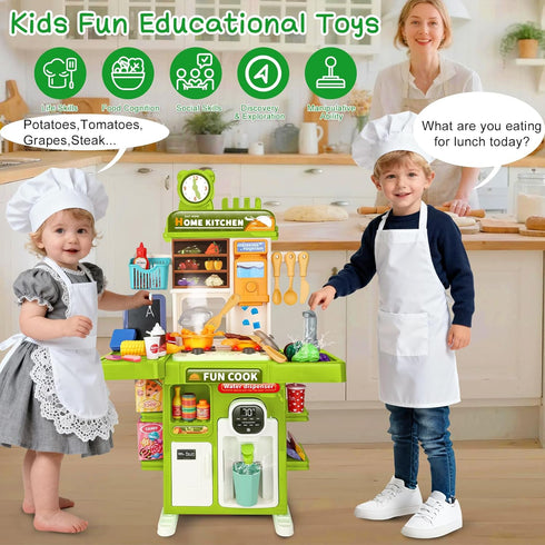 Drmukie Playset 3 4 5 Kids Kitchen Mini Play Kitchen Toy for Toddlers with Stove, Sound & Light Pretend Cooking Toys