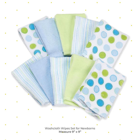 Set Set-Pack 20, Spasilk Washcloth Wipes For Newborn Boys And Girls, Soft Terry Washcloth Of Blue Dot