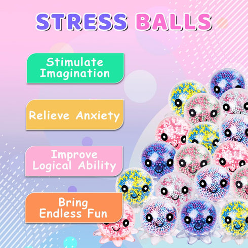VESPRO 12 Pack Set Fidget Stress Balls for Adults, Cute Octopus Stress Relief Stress Ball, Bulk Squishy Squeeze Ball