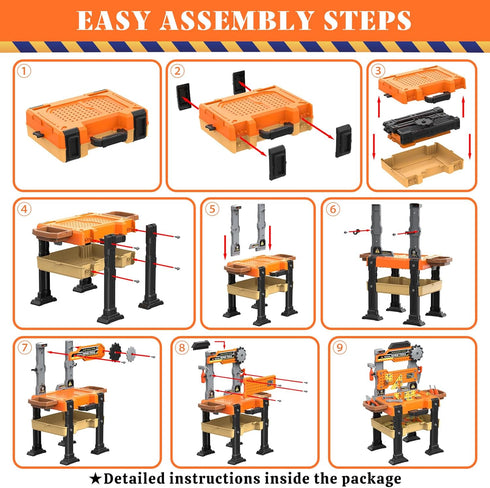 Set Set 3-5 Kids Tool Bench with Electric Drill & Vest, Kids Tool Toddler Workbench Transformable Kid Tools Box