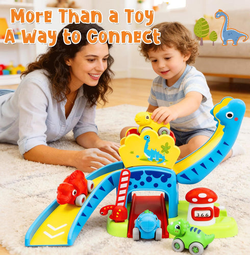 1 2 4 12-18 1-3 Toddler Toys for Year Old Boy Gifts, Dinosaur Slide with Dino Cars Montessori Learning Toys for Baby