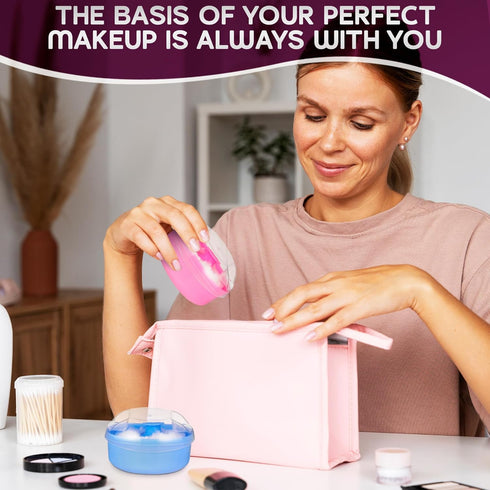 2Pcs Talcum Powder Brush with Holder, Dusting Powder with Puff for Women, Pink and Blue Colors, Easy to Clean