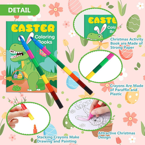 24 24 Funrous Pcs Easter Coloring Books Bulk with Stacking Crayons for Kids Party Favors Happy Easter Activity Books