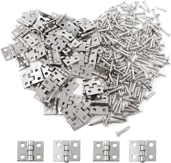 Honbay 50PCS Miniature Dollhouse Hinges - Jewelry Box Tiny Hardware Accessories with 200PCS Screws (Silver)