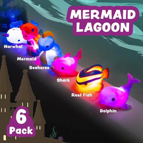 6 Pack Tub Works Mermaid Lagoon Light Up Bath Toys, | Water-Activated Light Up Toys Flash & Change Color | Easy-Grip