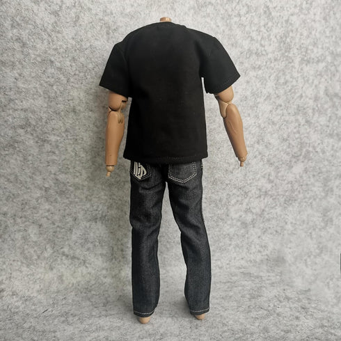 1/6 Custom Scale Clothes T-Shirt + Jean Trousers for 12" Male Action Figure Doll Clothes Toy in Black