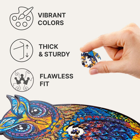 UNIDRAGON Original Wooden Jigsaw Puzzles, Charming Owl, 186 Pieces, Medium Size 8.3"x13.8", Beautiful Gift Package,