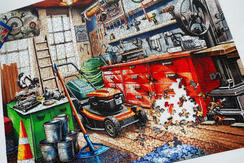 1000 Springbok Tool Man's Garage Piece Puzzle for Adults - Colorful Garage Filled with a Handyman's Gear