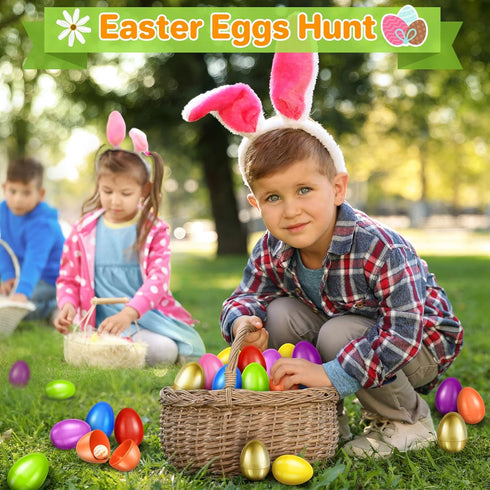 2000 2.3" 24 SpringFlower PCS Plastic Easter Eggs With Golden Easter Eggs, Empty Easter Eggs Fillable, Colorful Bright