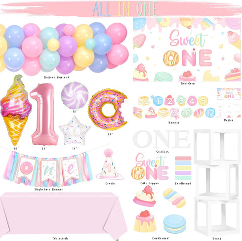 1st 150 Kriyokiaa Birthday Decorations for Girl Pcs Sweet One Birthday Party Decorations with Balloon Garland