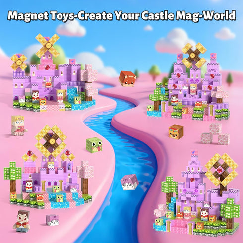 150pcs 3+,Boys Magnetic Blocks,Magnetic Building Blocks, STEM Sensory Toys with Princess Castle BuildCreative Magnet