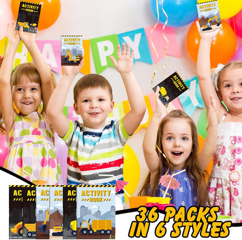 36 Set Sinmoe Piece Mini Activity Books for Kids' Parties, Includes Construction Trucks: Dump Trucks, Diggers, Cranes