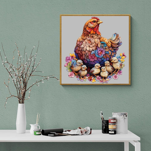 Hen and Chicks Wooden Puzzle for Adults, Unique Animal Shape Wood Cut Puzzles for Family Puzzle Lovers