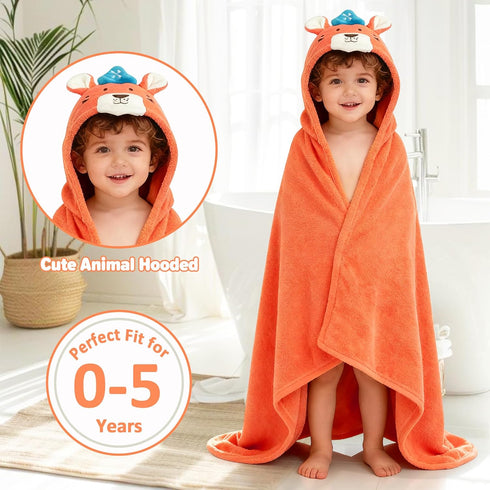 Tinyzo 2-Pack 0-5, (4832 inches) Toddler Bath Towels with Hood for Boys & Girls Age Large Size Soft & Absorbent Hooded