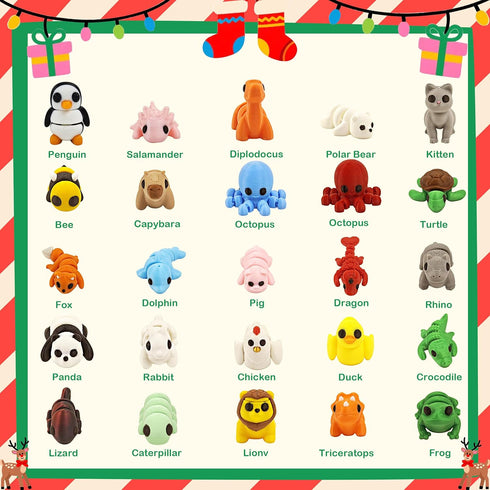 25 3D Set, pcs Animal Figurines, Printed Animal Figurines Articulated, Party Favors, Pocket Fidget Toys Bulk, Goodie