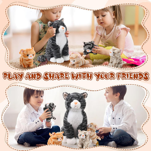 5 13.78 Inch Mommy 4 HyDren Pcs Cat Stuffed Animal Large Plush Cat with Kittens for Boys Girls Plush Toy, Birthday
