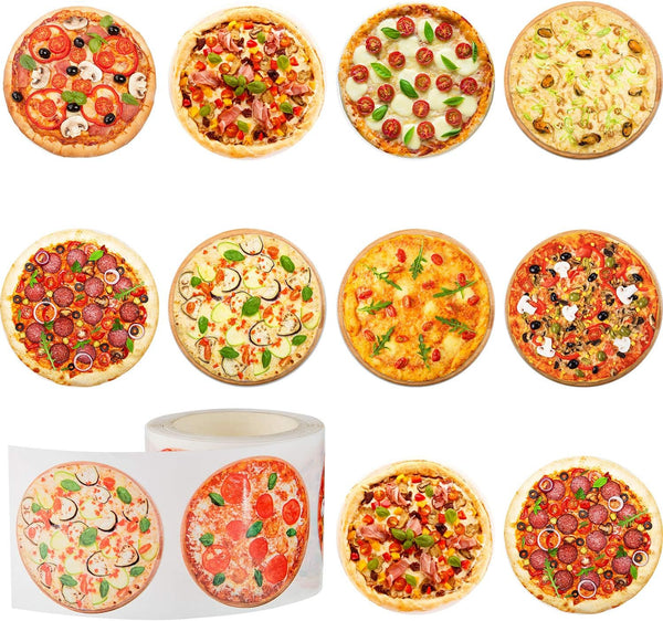 Outus 400 Pieces Round Pizza Roll Stickers, Self-Adhesive Scratch Labels for Kid Learning Party Decoration