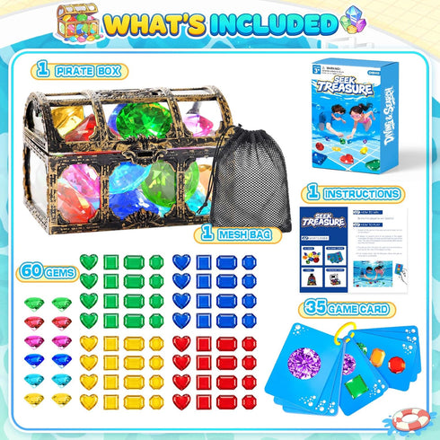 60PCS 35PCS Summer Swimming 3-10 DISHIO Diving Toys for Kids, Seek Treasure Underwater Pool Gem Hunt Pool Game