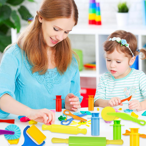 Wxqfumy Set, 15 Dough Tool Pcs Basic Dough Tools Kits for Kids, Dough Accessories Includes Cutters Roller, Rolling