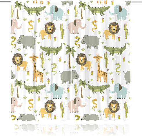 52W 84H Inch MESHELLY Baby Boy Safari Animal Curtains X Rod Pocket Kids Room Decor Woodland Jungle Cartoon Lion