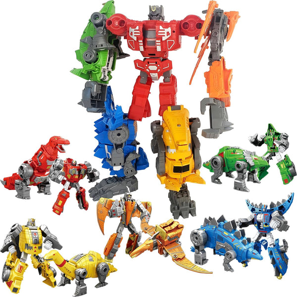 HSEONEJIA 5 in 1 Dinosaur Transforming Robot Toys, Wars Rescue Deformation Combination Dino