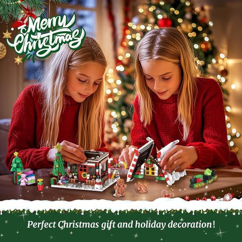 PleyWalden 12+ Set 1288Pcs Christmas Gingerbread House Building Block for Girls Age with LED Lights, Christmas Village