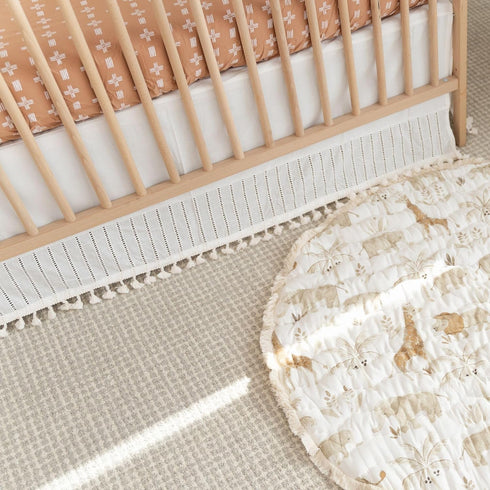 28w 52h 16d Crane Baby Wrap Around Bed Skirt for Crib, Cotton Crib Skirt for Boy's and Girl's Nursery, White, x x