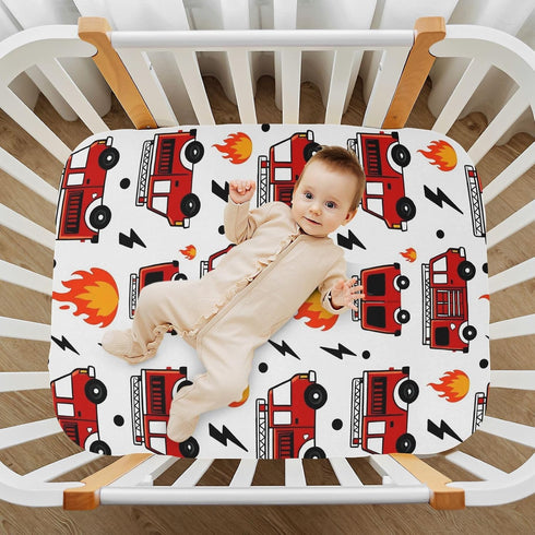 Caikeny 27 39 Fitted Crib Sheet for Boys Girls Fire Truck Baby Crib Sheets Lighting Bassinet Sheets Crib Mattress Bed
