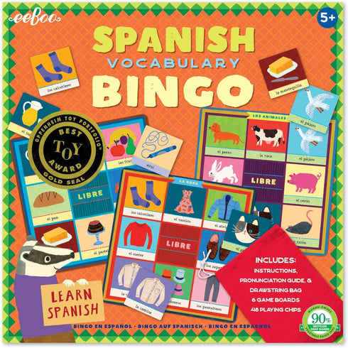 eeBoo Spanish Bingo Vocabulary Game – Educational Game for Ages 5 and Up