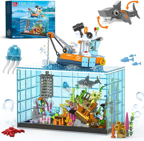 NERCISU Fish Tank Building Blocks Set, Aquarium Building Set with LED Lights, Including