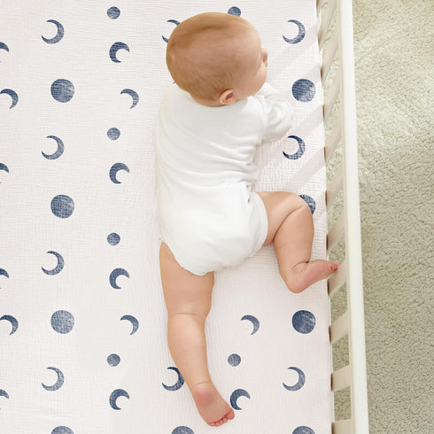 100% 52"x28" 2 Pack Bearmoss Muslin Crib Sheets Cotton Baby Crib Sheets Soft&Breathable Nursery Sheet for Standard Crib