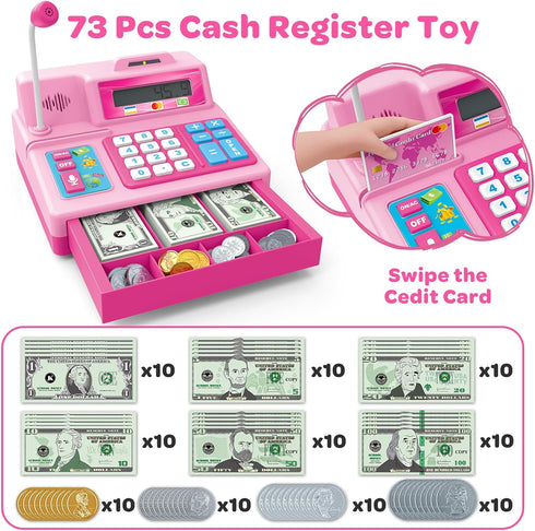 103 3, 4, 5, 6 7 8+ BAODLON Calculator Cash Register - Pcs Pink Toy Cash Register, Microphone, Credit Card and Banking