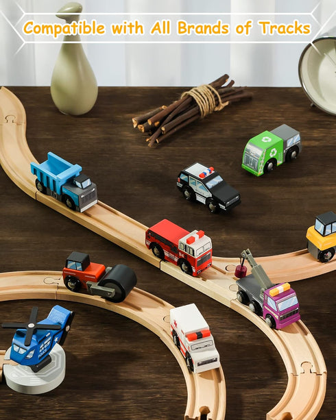 Set (10 3+ SainSmart Jr. Wooden Train Accessories Toy Cars PCS), Compatible with All Major Brands, Gift for Toddlers