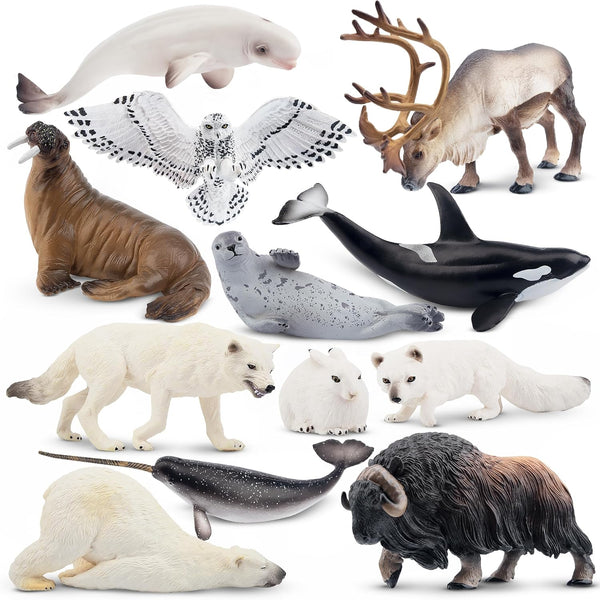 Toymany 12PCS 4-7" Large Polar Animals Figurines, Plastic Arctic Animal Toy Preschool