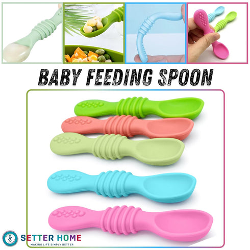 Soft Silicone Baby Spoons, Self-Feeding for 6-12 Months, Ergonomic Training Spoons, BPA Free