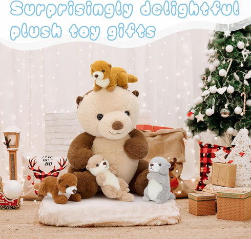 5pcs 14.5" Mommy MaoGoLan Otter Stuffed Animal - Sea Otter Plush with Babies Inside, Soft Cute Stuffed Otter Plushies