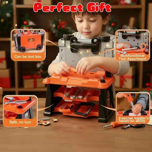 Set Set, 3-8 REXBETI Kids Tool with Box and Electronic Toy Drill, Pretend Play Kids Workbench Construction Kits