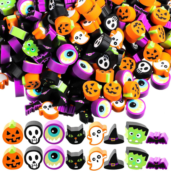 Libima 400 Pcs Halloween Erasers Bulk, Cute Ghost Zombie Skull Cat Bat Animal Erasers for Party Decoration Supplies