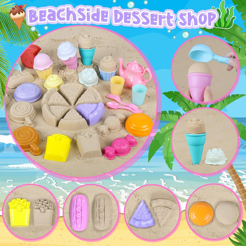 REZUCREY Set, Set 3-10 Collapsible Beach Toys for Toddlers, Sand Bucket and Shovels Ice Cream Tea Travel Sand Toys