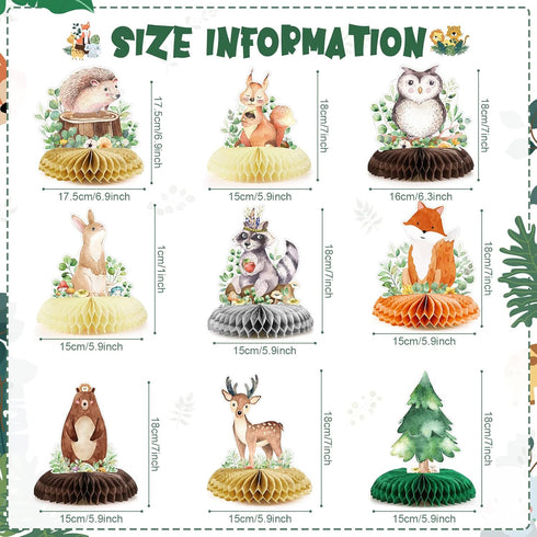 Fumete 9 Pack Woodland Animals Honeycomb Centerpieces, 3D Table Topper Baby Shower Decorations for Green Forest Theme