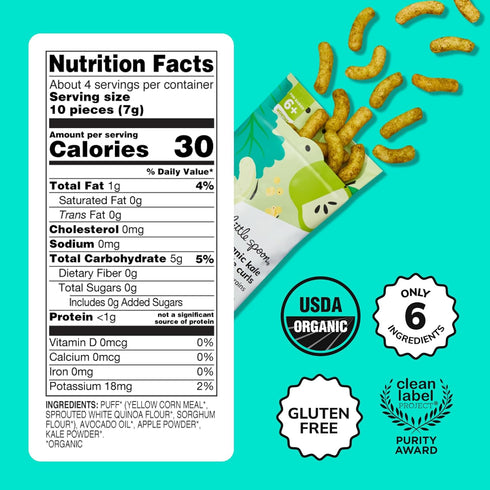 1 Oz 4 Pack Little Spoon Kale Apple Meltable Baby Puffs, Organic Corn Quinoa Sorghum, No Rice, No Added Sugar Snacks