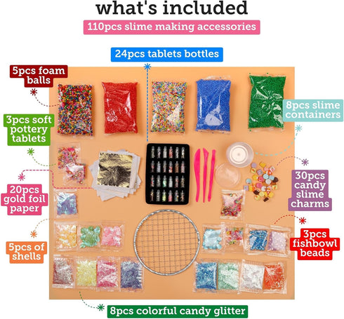 Incraftables Slime Kit for Girls & Boys. DIY Add-ins Slime Making Kit with Slime Charms, Foam Balls, Fishbowl Beads, Candy, Glitters, Shells, Tablet Bottles, Foil, Containers & Mix-ins Tool Supplies by Incraftables