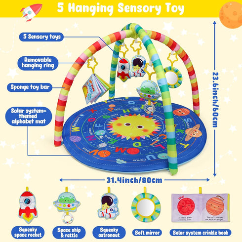 0+ OKOOKO Baby Play Mat, Activity Baby Play Gym with Arch, Solor System Playmats & Floor Gyms, Alphabet Mat, Detachable