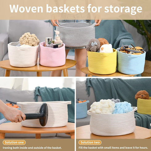 Cute Woven Storage Basket with Handle, Decorative Organizer Bins for Gifts, Pet Dog Toys, Baby Essentials, Snack Diaper