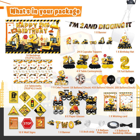 2 128Pcs 2nd Mpanwen Construction Party Decorations for Year Old Boy, Truck Construction Birthday Party Supplies