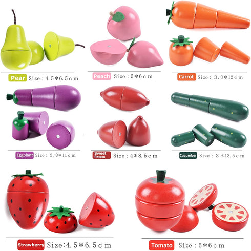 CARLORBO 2 Wooden Play Food for Kids Kitchen - Toys Food Vegetables and Fruit for Year Old Boys Girls Role Pretend Play