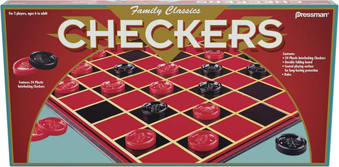 Family Classics Checkers by Pressman -- With Folding Board and Interlocking Checkers