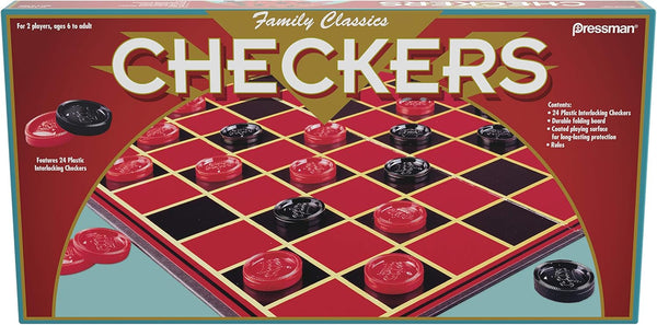 Family Classics Checkers by Pressman -- With Folding Board and Interlocking Checkers