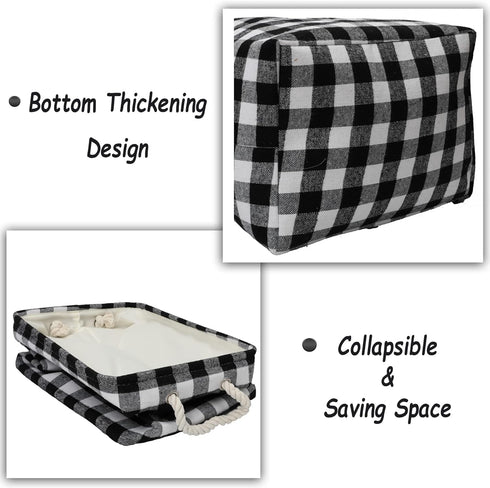 Large Rectangular Decorative Storage Bins - Foldable Laundry Hamper Baskets with Rope Handles for Blankets, Toys
